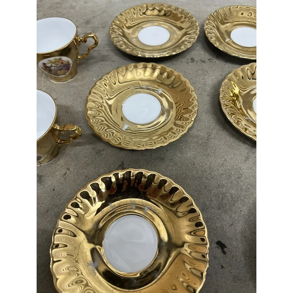 VINTAGE BAVARIA GERMANY GOLD FRAGONARD DEMITASSE COFFEE/TEA SET 9 PIECES